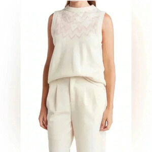 New NWT ATM Anthony Thomas Melillo White Pink Fair Isle Wool Sweater Vest Sz XS